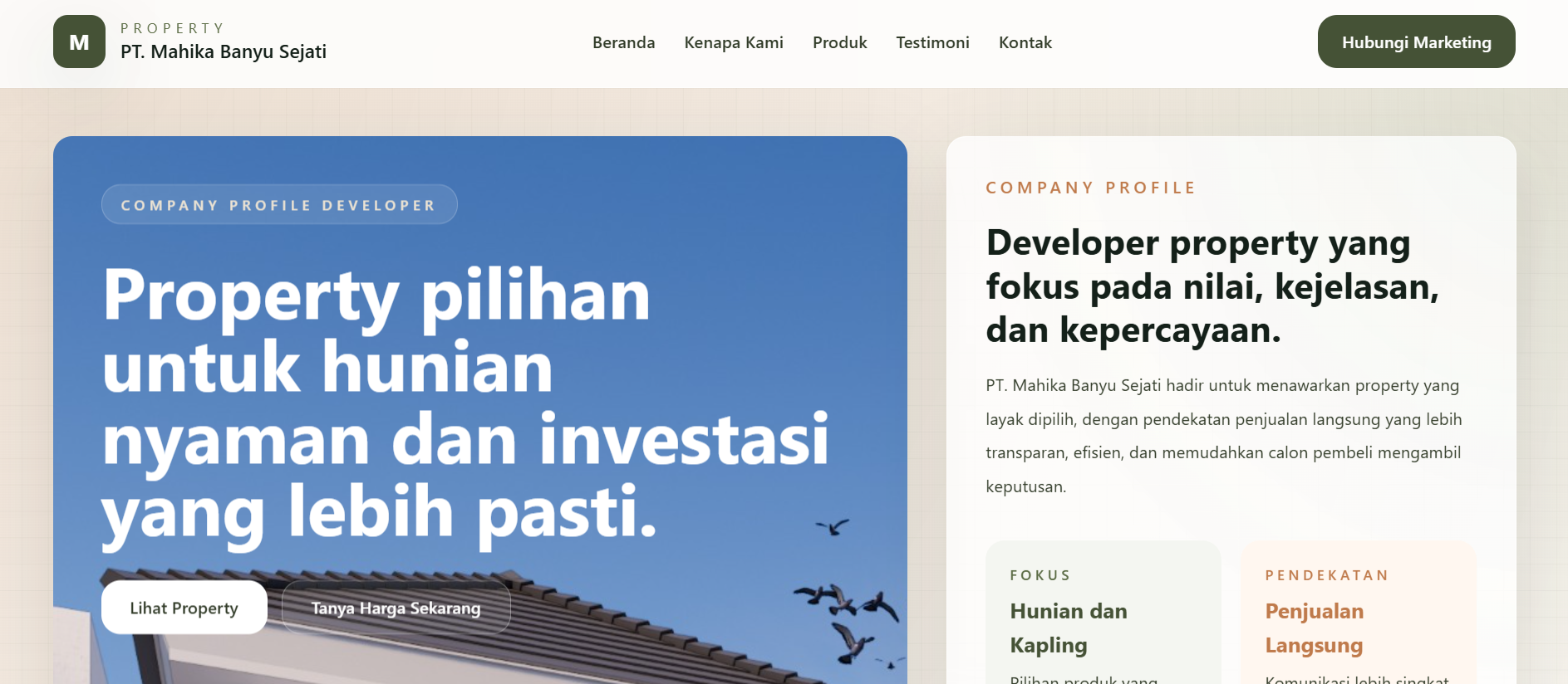 Landing page Mahika Banyu Sejati.
